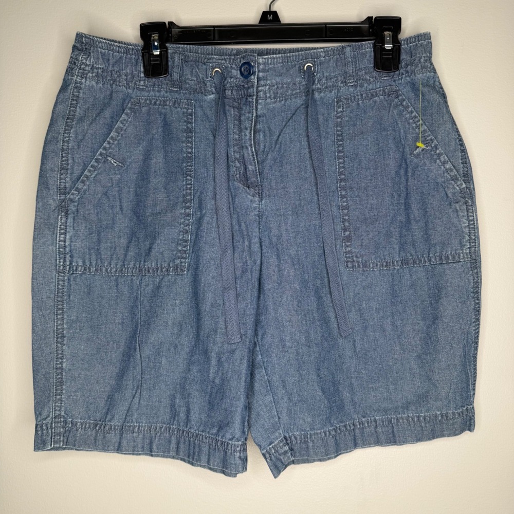 Charter Club Shorts Womens 10P Blue Chambray Denim Adjustable Waist Petite